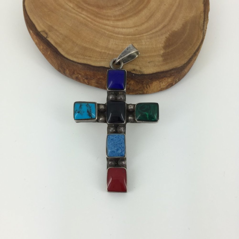 VINTAGE . NATIVE AMERICAN CROSS . 925 STERLING - Picture 9 of 16